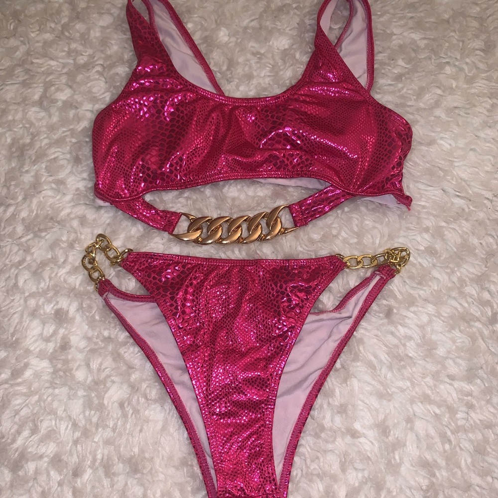 Shiny pink two piece